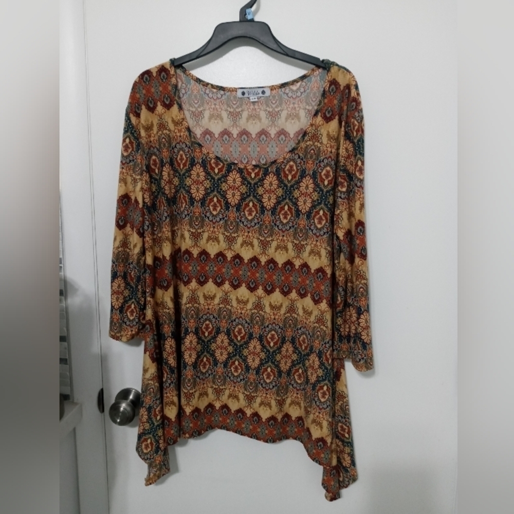 Wilde Long Sleeve Sharkbite Hem Stretch Blouse Floral Paisley Pattern Whimsigoth